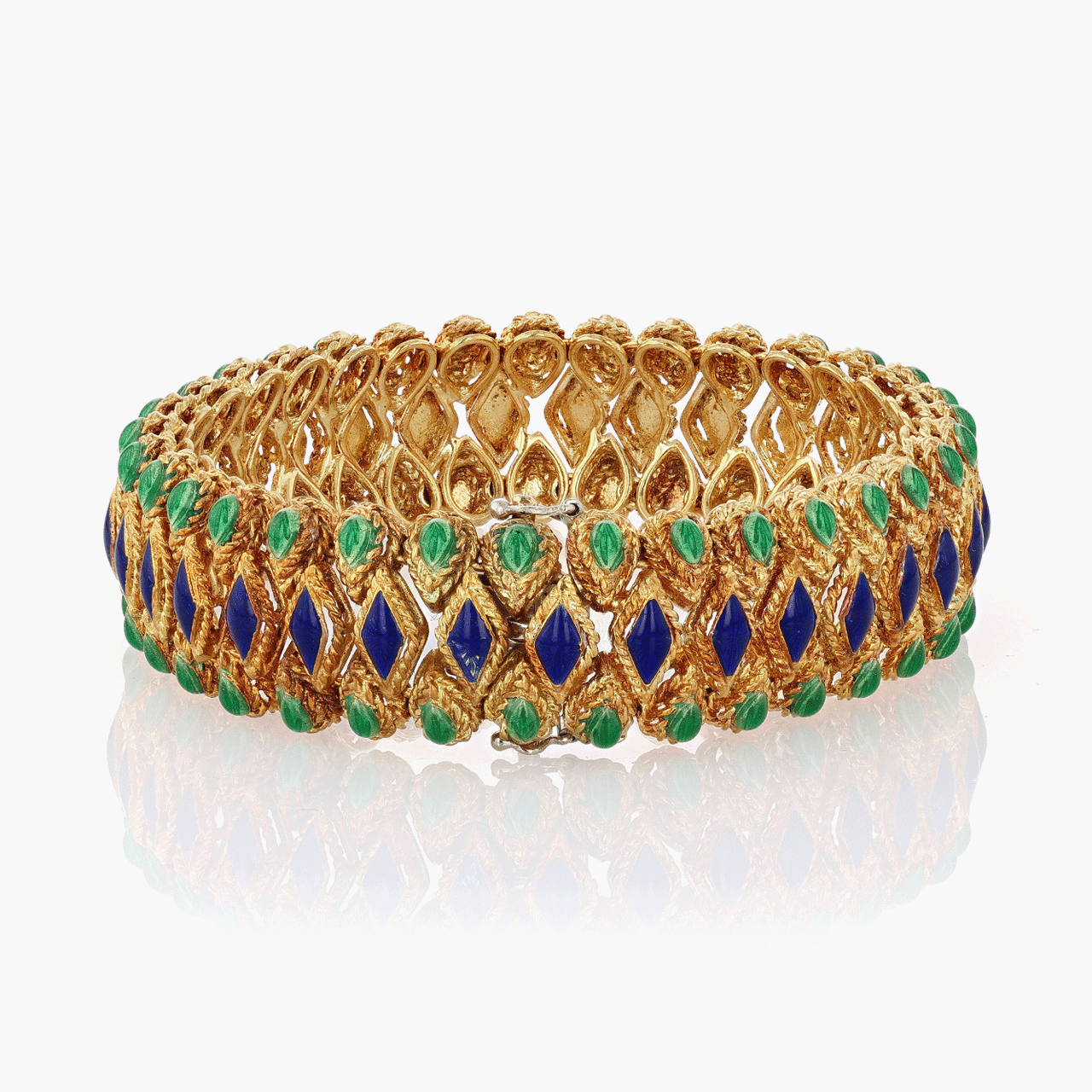 18k Gold Three Row Ename Bracelet Circa 1960's