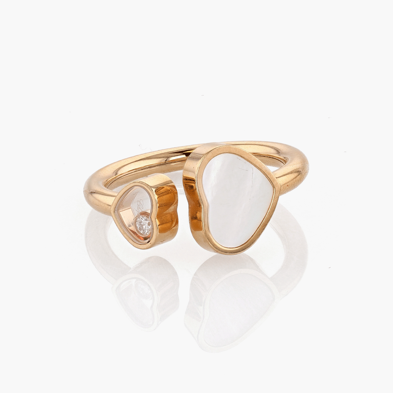 Chopard Rose Gold, Mother-Of-Pearl, and Diamond Happy Hearts Ring