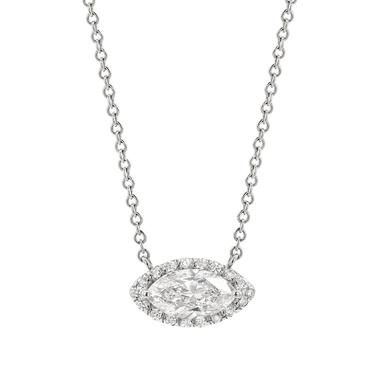 White Gold, Marquise Diamond, and Diamond Pendant Necklace