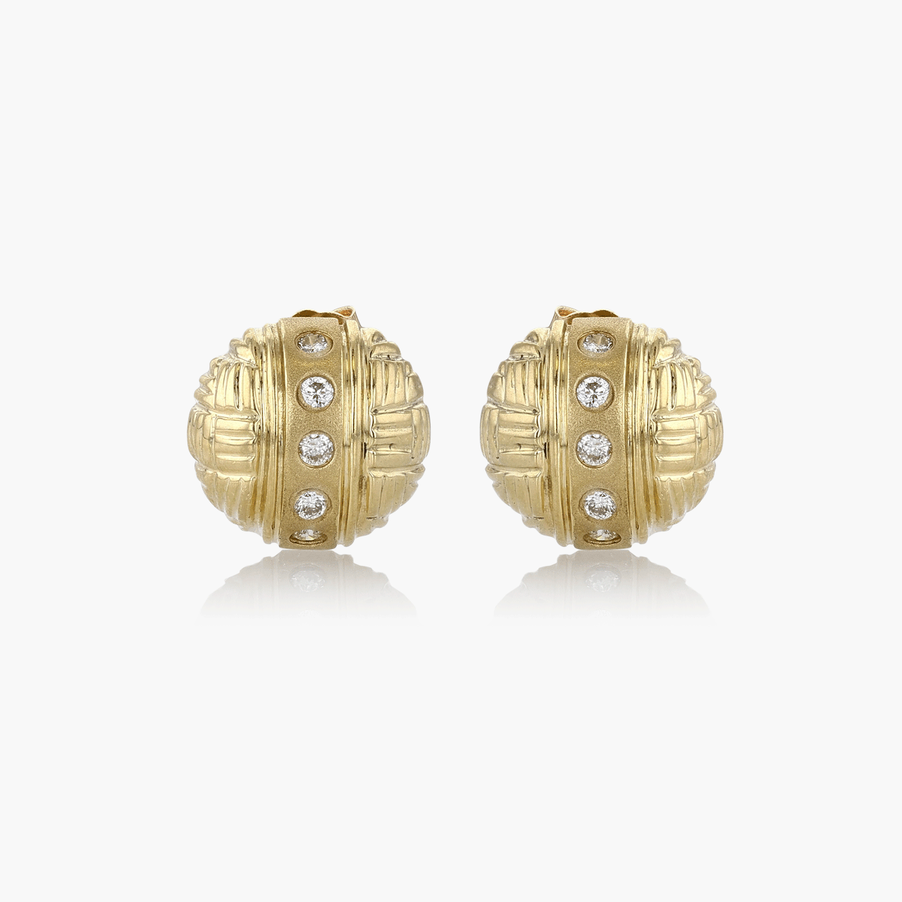 Gold and Diamond Domed Button Earrings