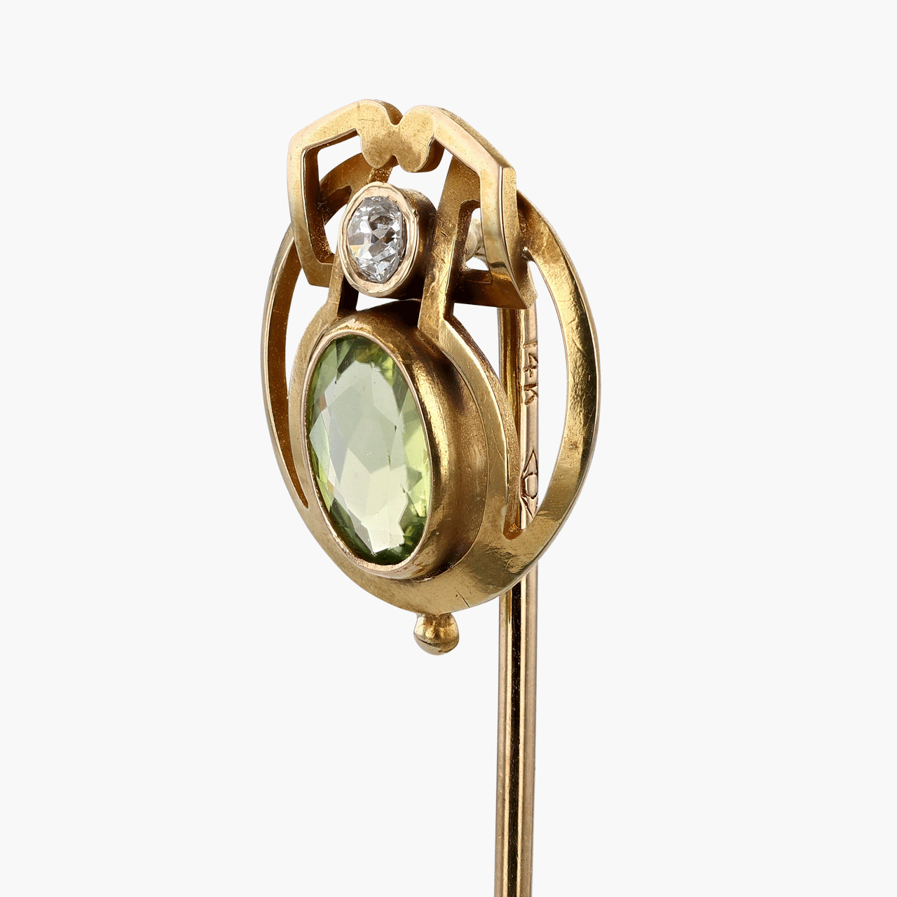 Gold, Diamond, and Faceted Glass Stick Pin