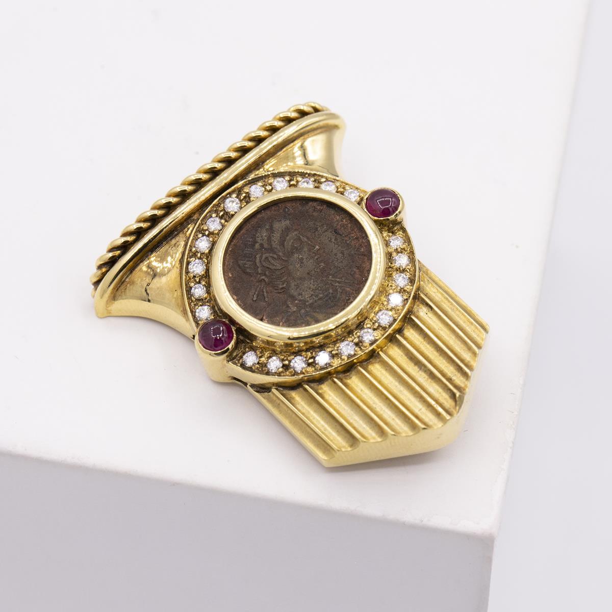 18Kt Yellow Gold Roman Coin Brooch