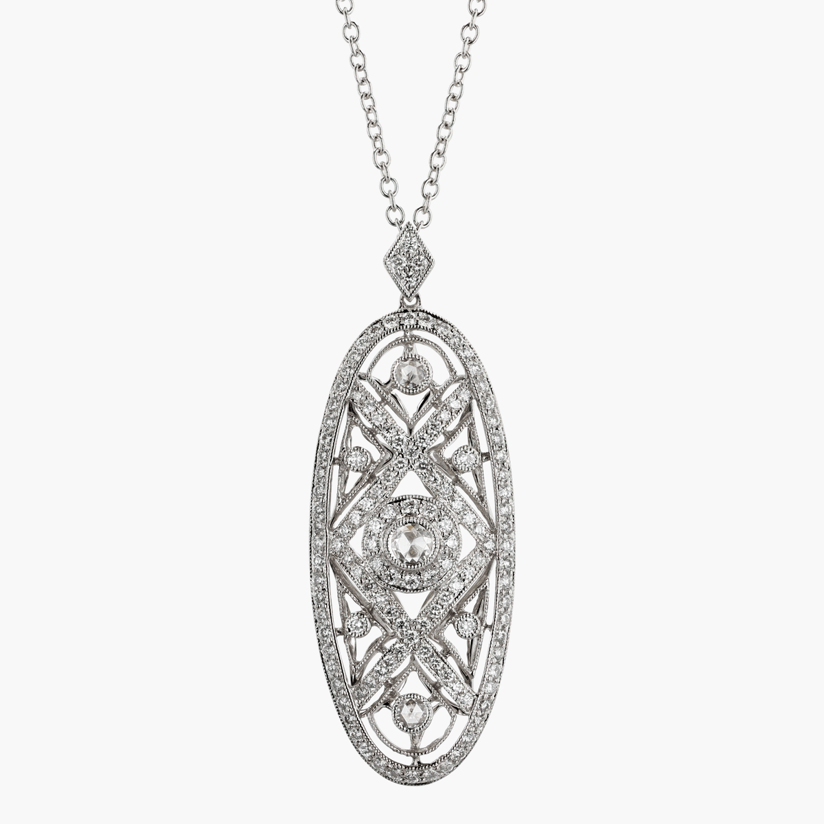 Gold and Diamond Antique Inspired Pendant Necklace