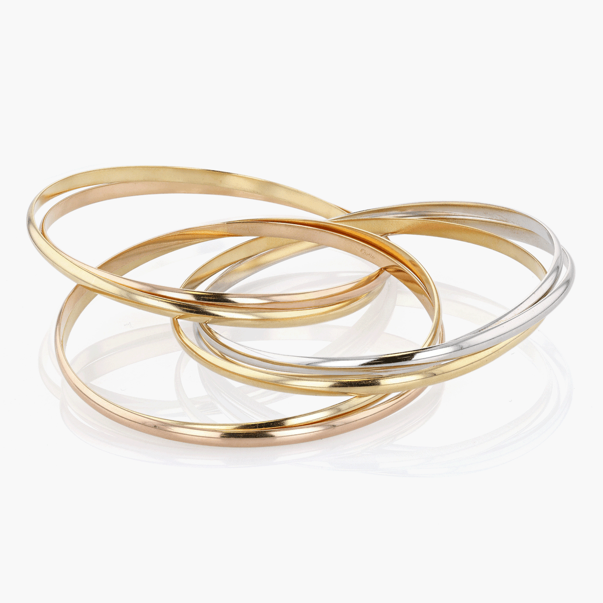 Gold, White Gold, and Rose Gold Seven Row Cartier Trinity Bangle