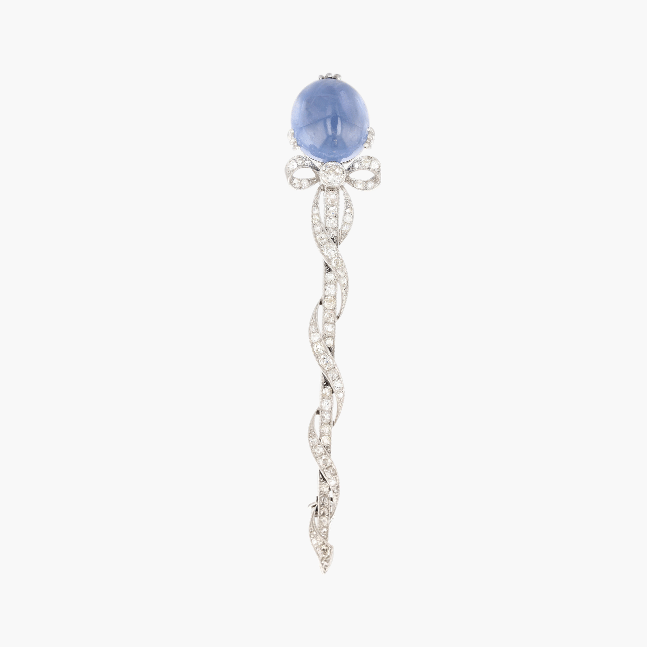 Platinum French Balloon Sapphire and Old Mine Cut Diamond Brooch Circa 1890's