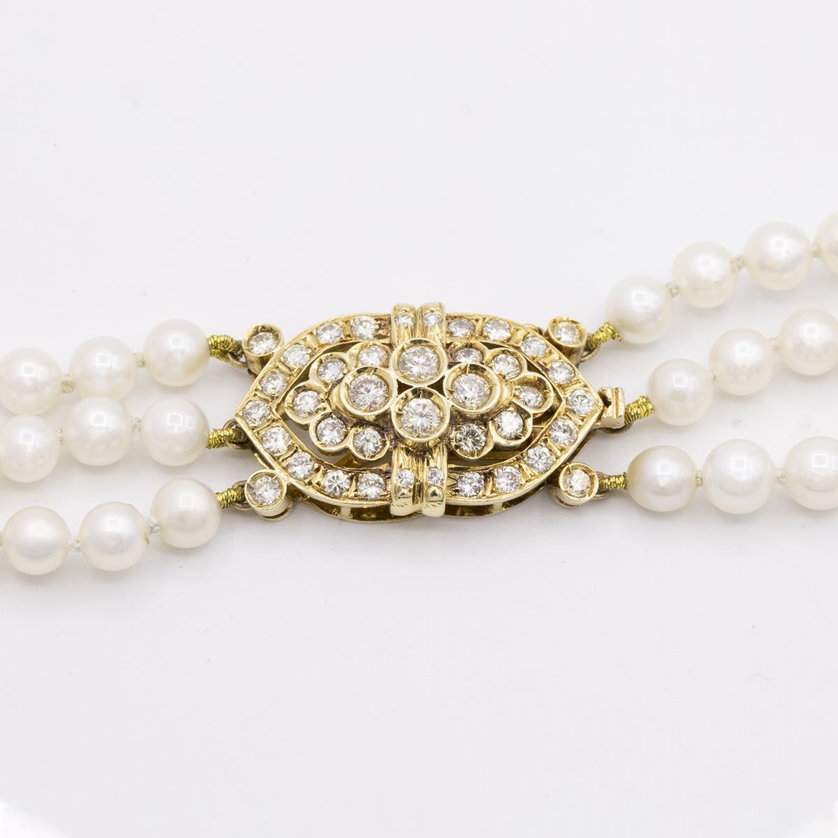 14KT Gold Three Strand Freshwater Pearl Necklace