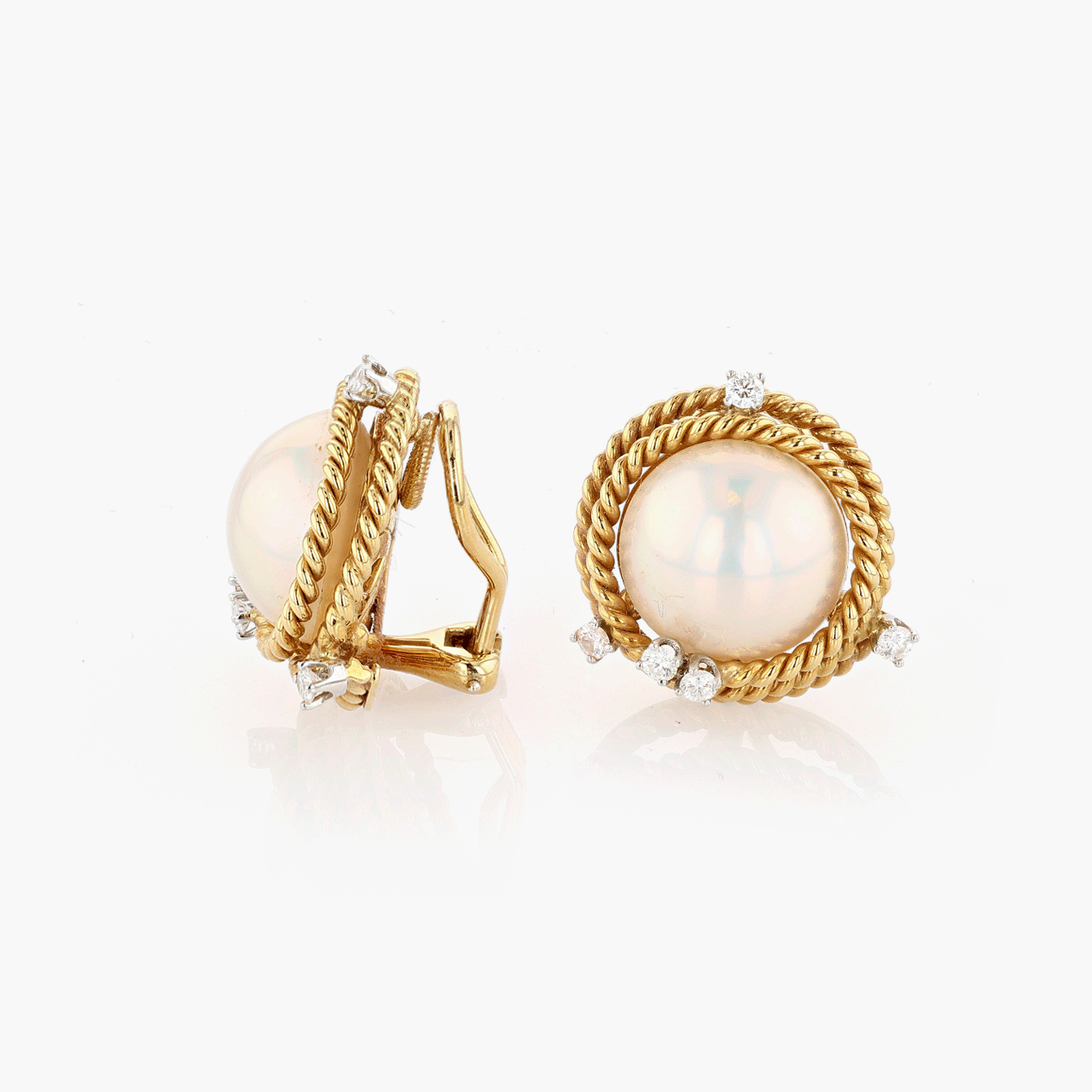 Schlumberger for Tiffany & Co. Platinum, Gold, Mabe Pearl, and Diamond Ear Clips