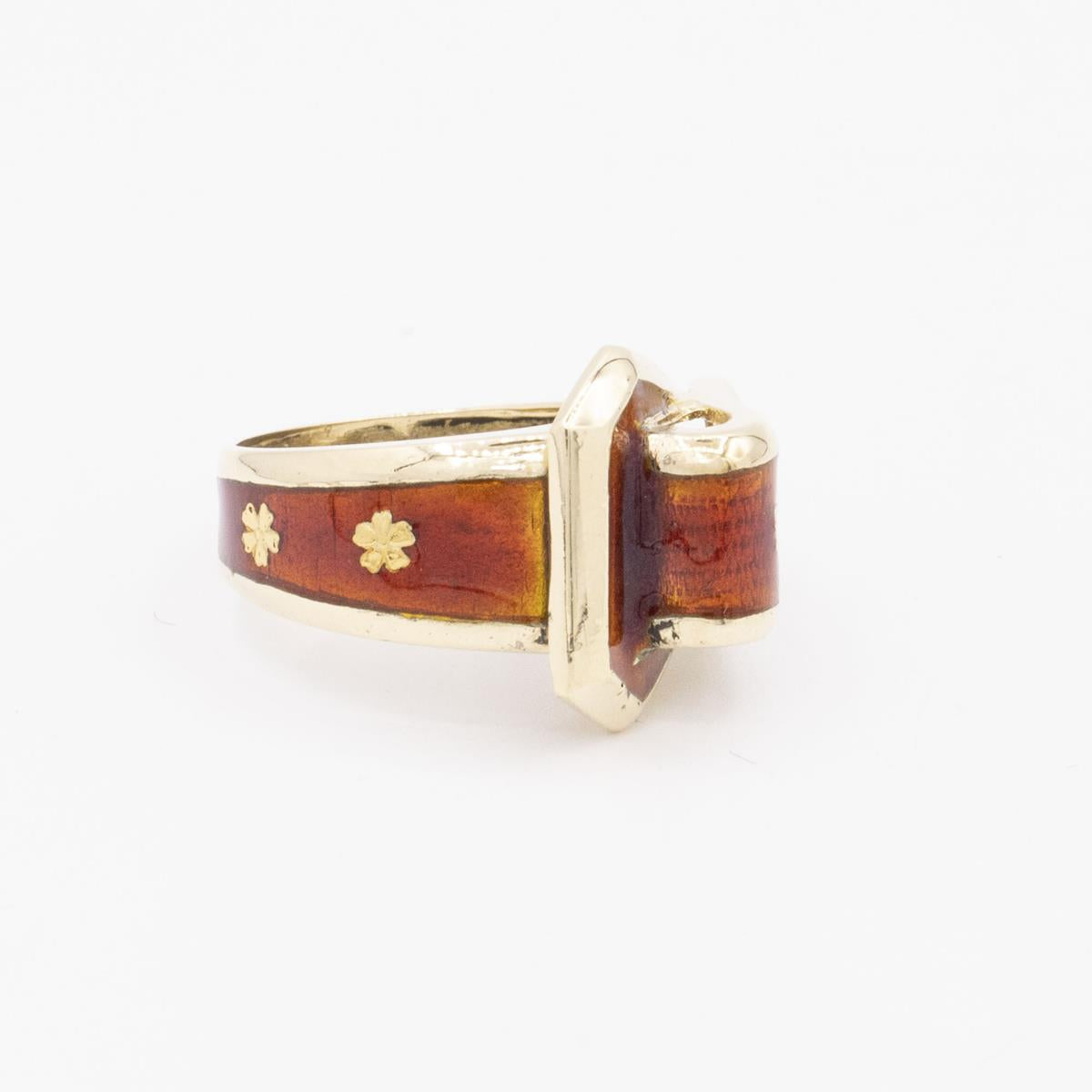 14KT Gold Red Enamel Buckle Ring