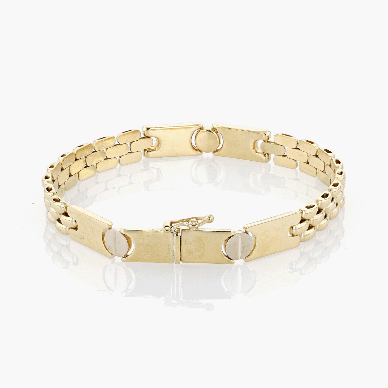 Gold and White Gold Nail Head and Rice Grain Link Bracelet