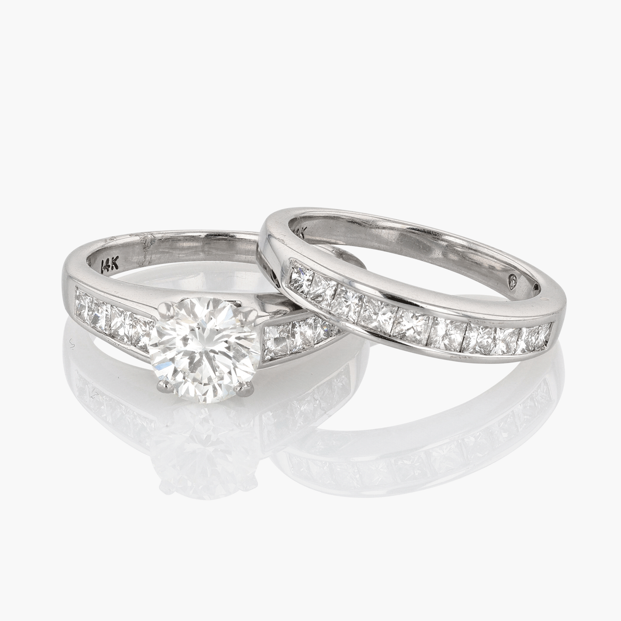 Vintage 14K white gold bridal set