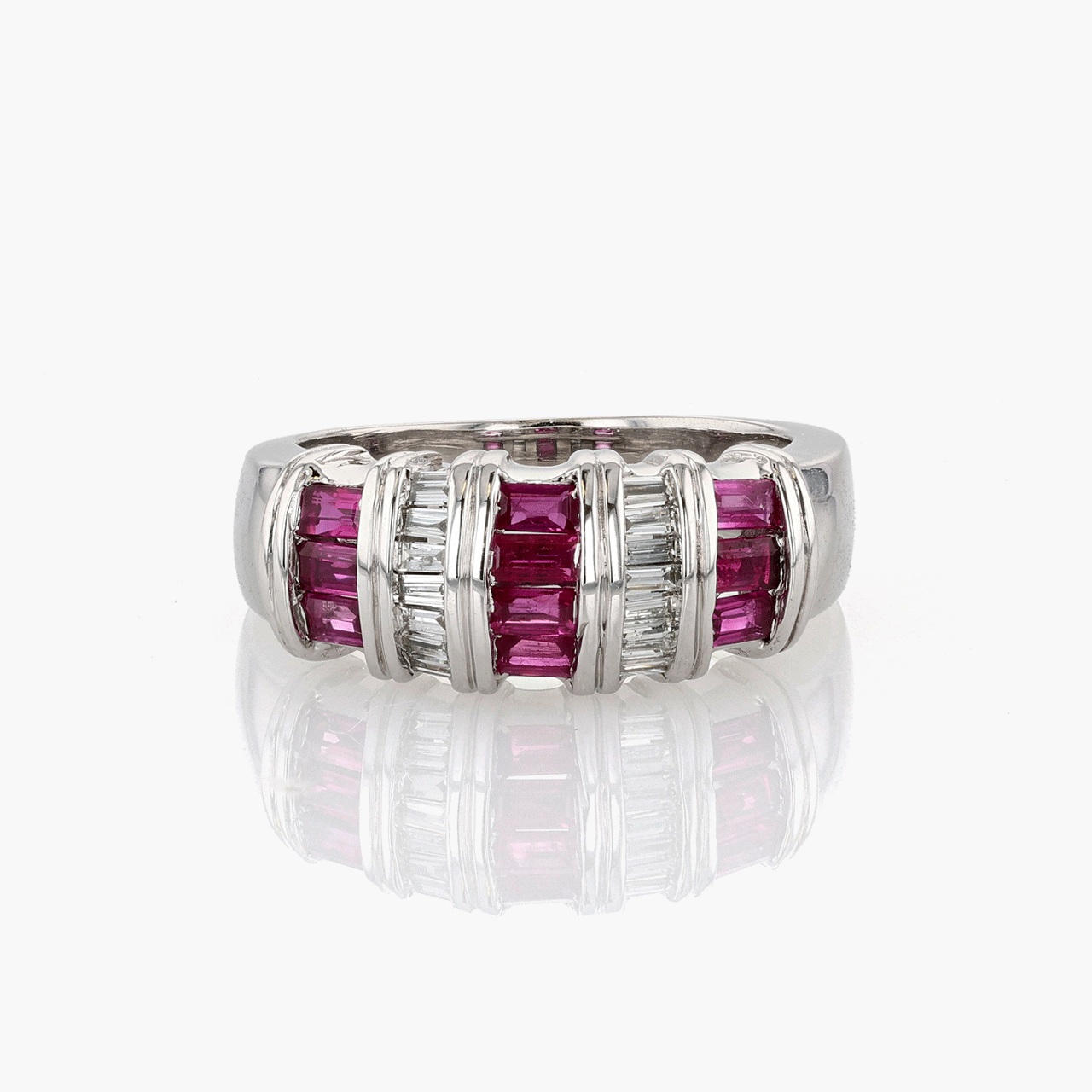 White Gold, Diamond, and Ruby Cocktail Ring