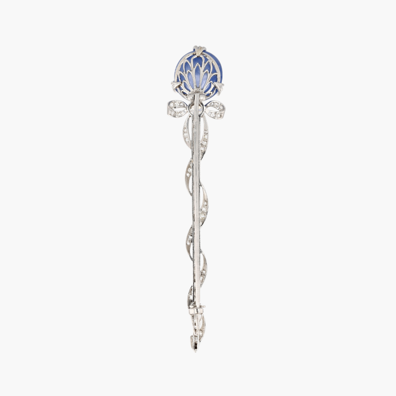 Platinum French Balloon Sapphire and Old Mine Cut Diamond Brooch Circa 1890's