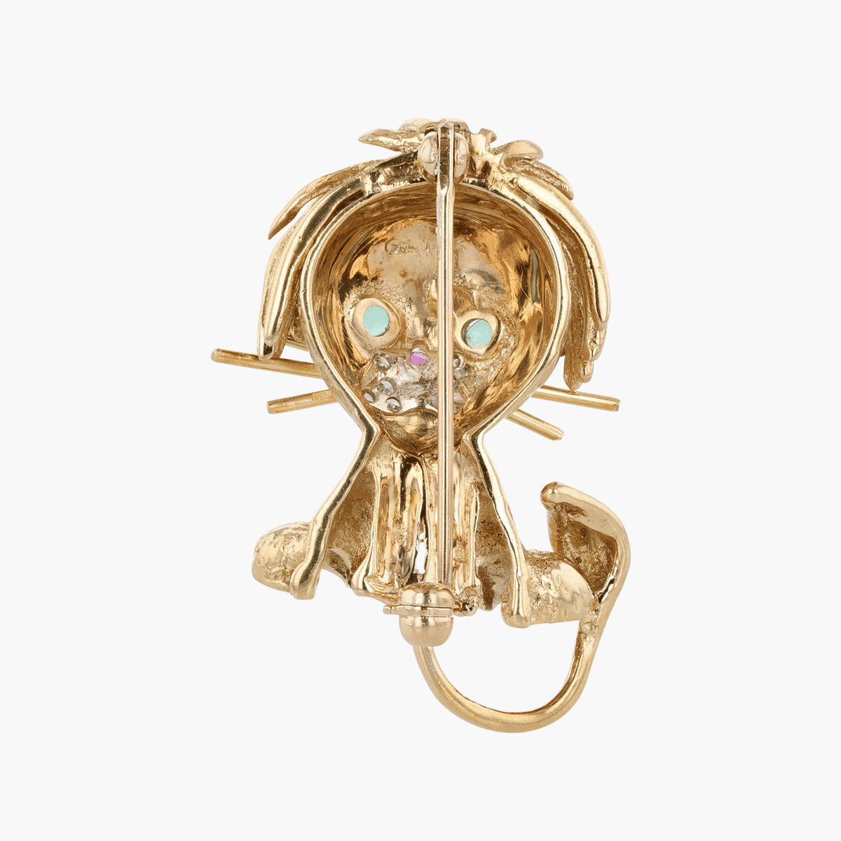 Gold, Diamond, Emerald, and Ruby Lion Brooch