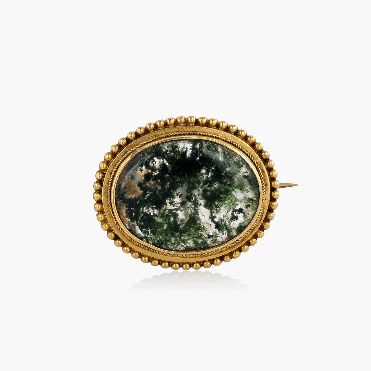 Antique Gold and Moss Agate Brooch