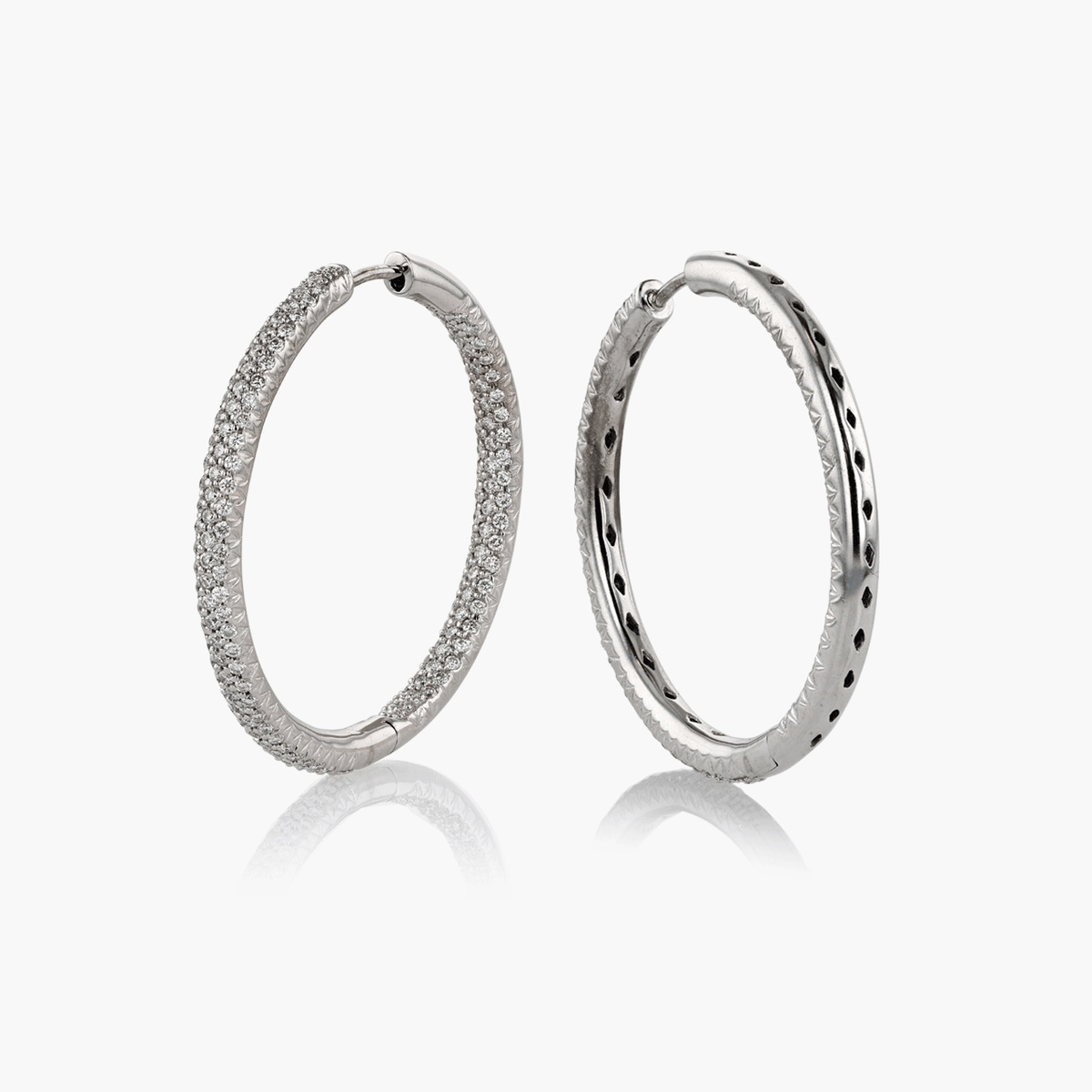 White Gold and Pave Diamond Hoop Earrings