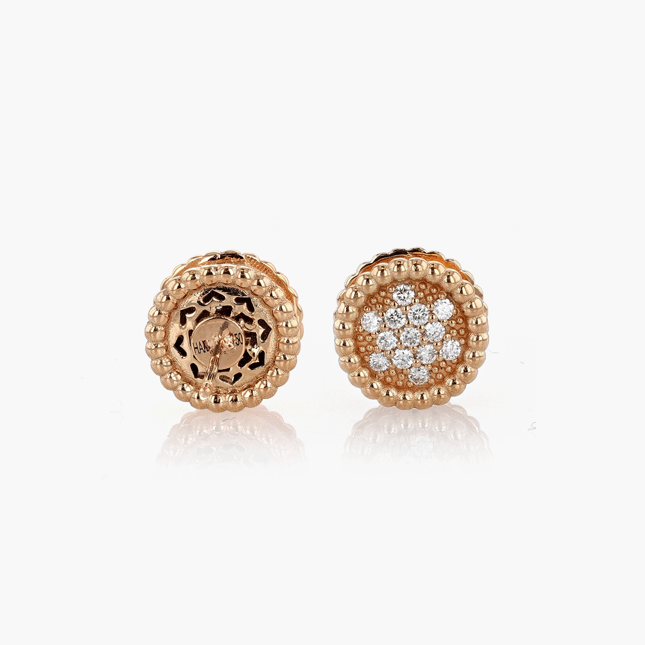 Rose Gold and Diamond Vintage Inspired Button Earrings