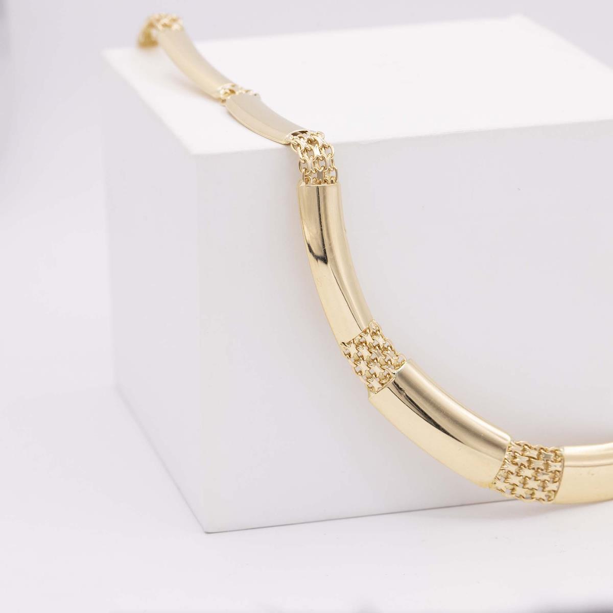 18KT Gold Graduated Bar and Link Necklace
