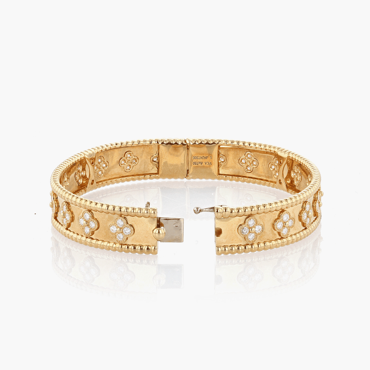 Van Cleef & Arpels Gold and Diamond Perlee Hinged Bangle