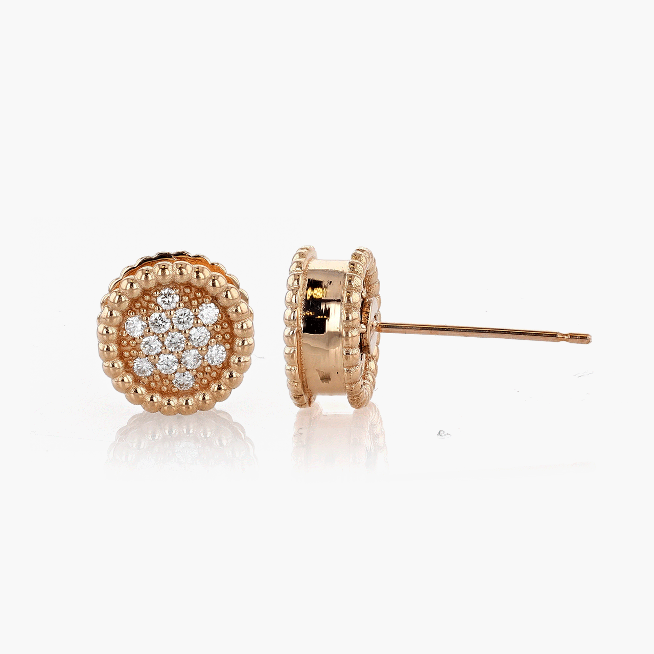 Rose Gold and Diamond Vintage Inspired Button Earrings