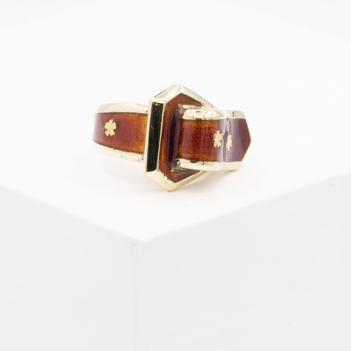 14KT Gold Red Enamel Buckle Ring