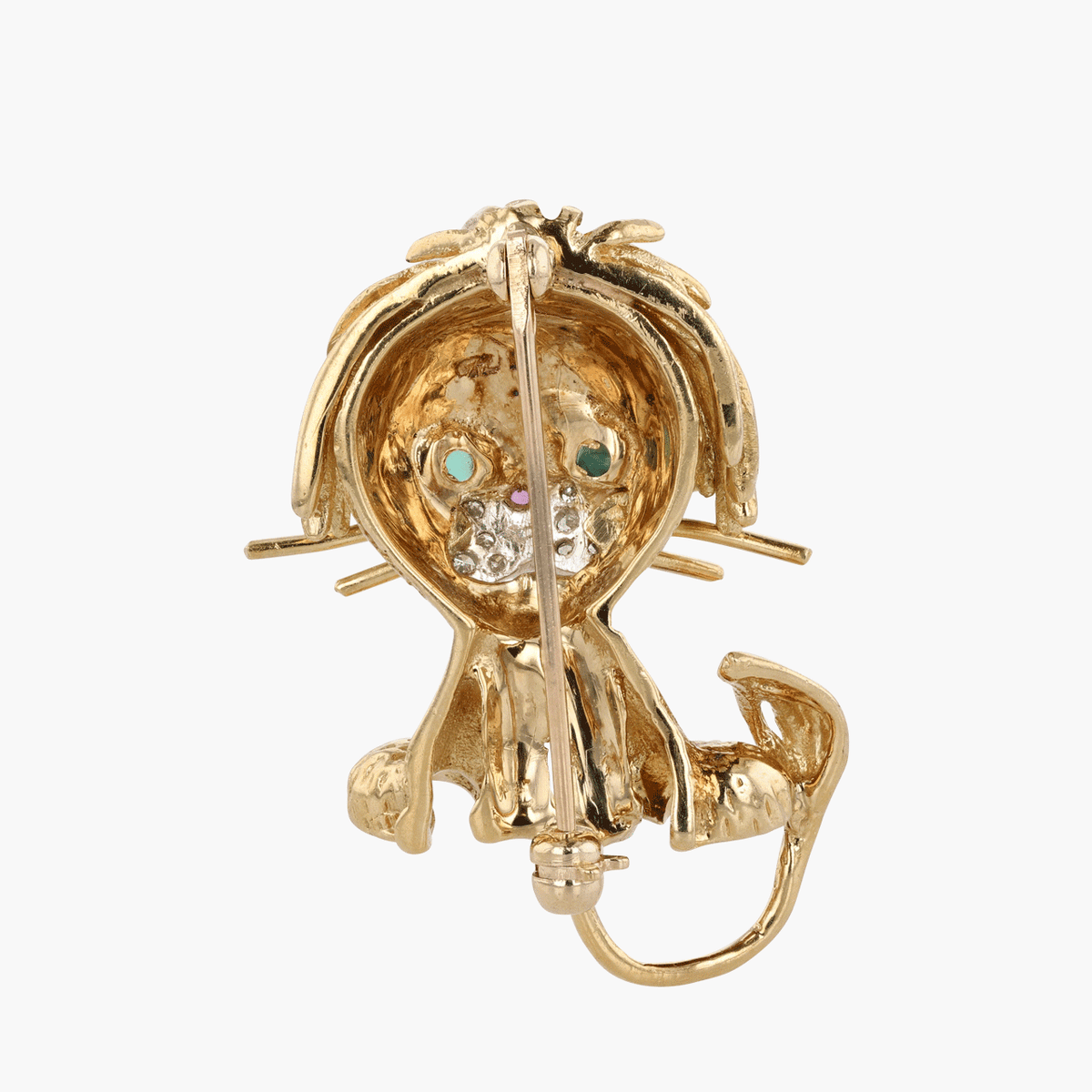 Gold, Diamond, Emerald, and Ruby Lion Brooch