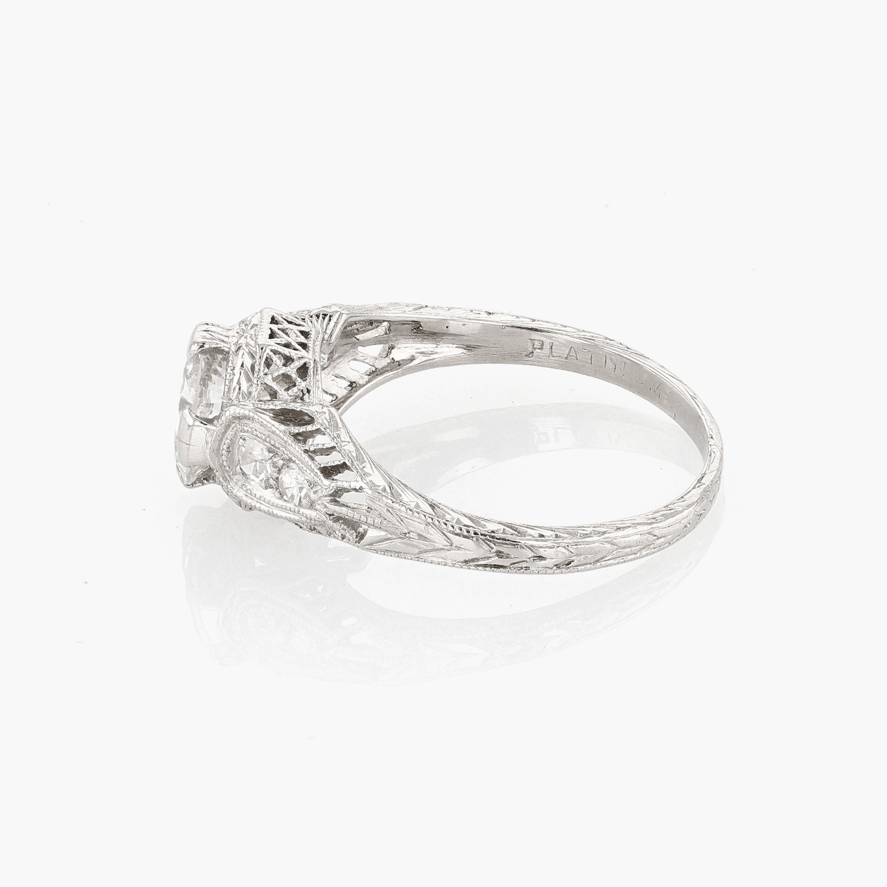 Platinum and Old European Cut Diamond .75 Total Weight Engagement Ring