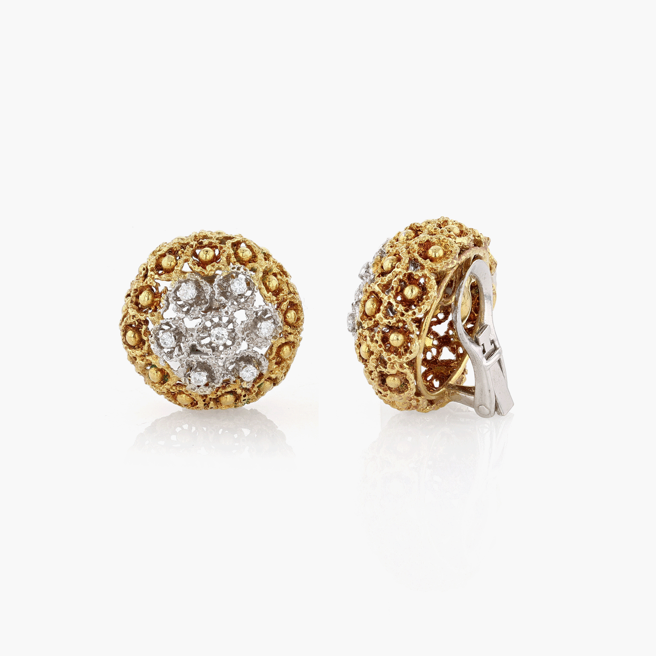 Gold, White Gold, and Diamond Domed Ear Clips