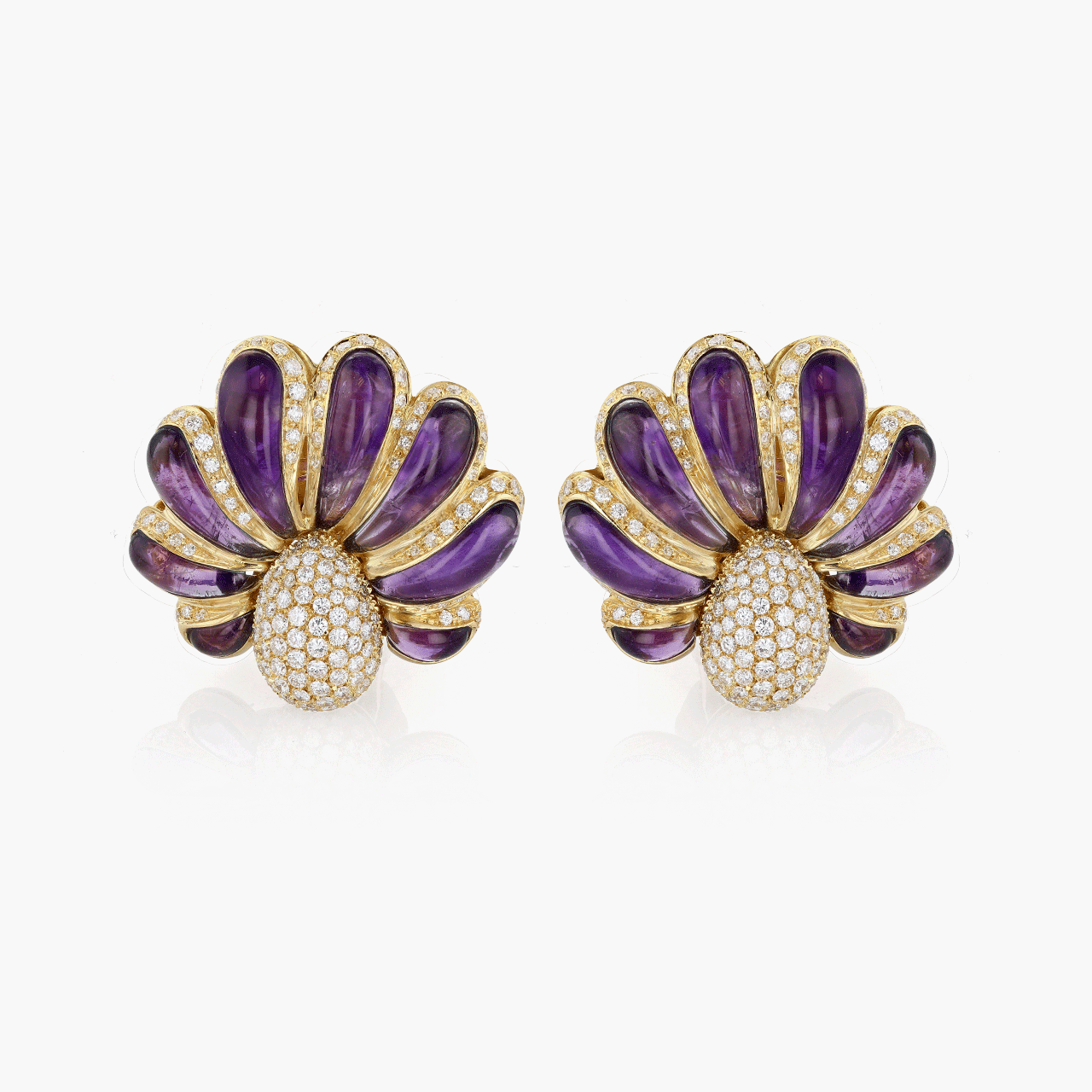Cellini Gold, Diamond, and Amethyst Ear Clips