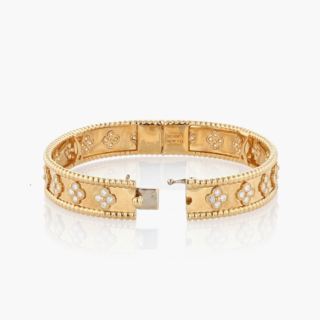 Van Cleef & Arpels Gold and Diamond Perlee Hinged Bangle
