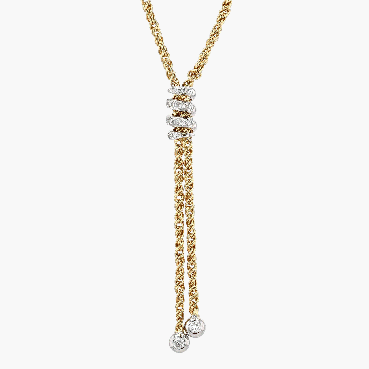 Gold, White Gold, and Diamond Lariat Necklace
