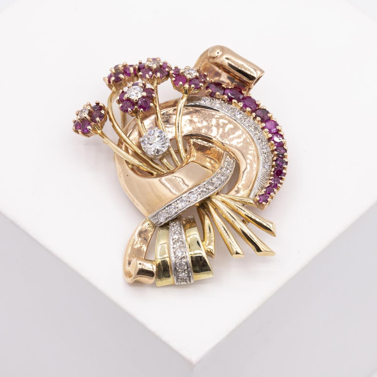 Retro Ruby & Diamond Brooch