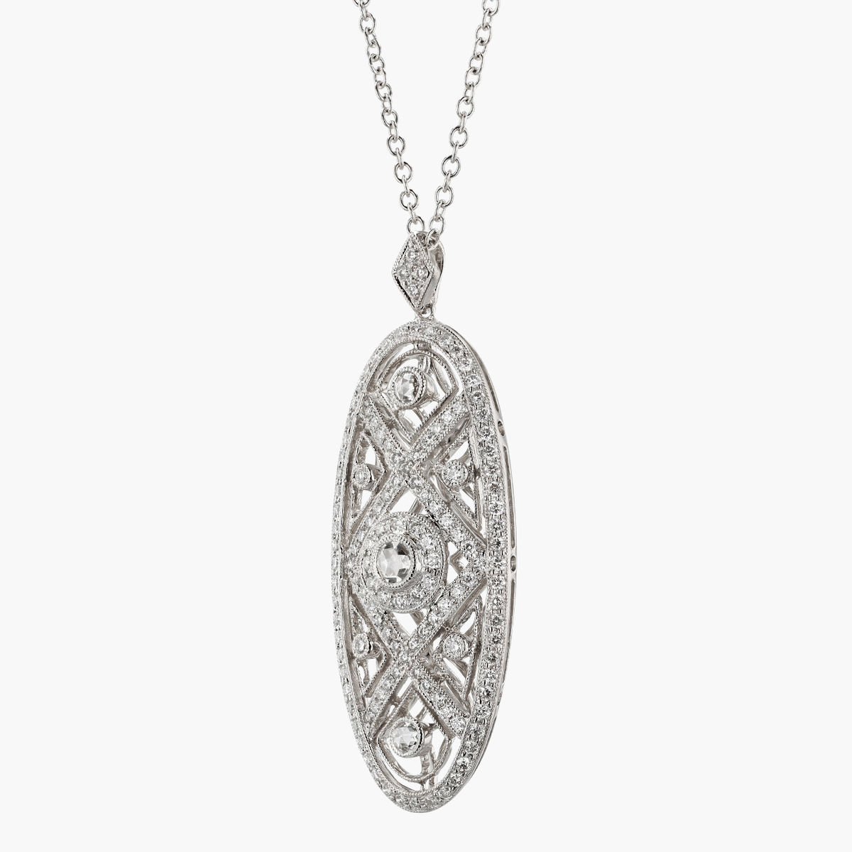 Gold and Diamond Antique Inspired Pendant Necklace