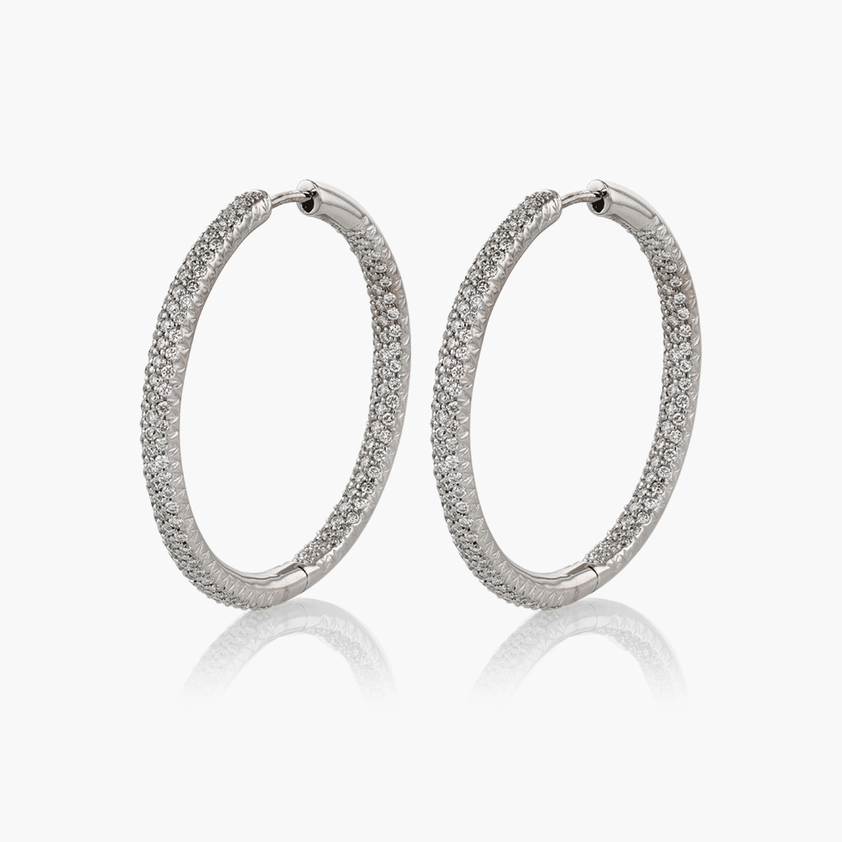 White Gold and Pave Diamond Hoop Earrings