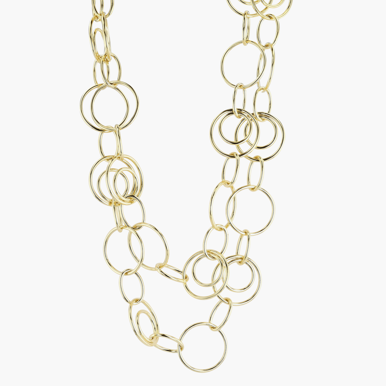 18k Yellow Gold 34 Inch Circle and Oval Link Necklace
