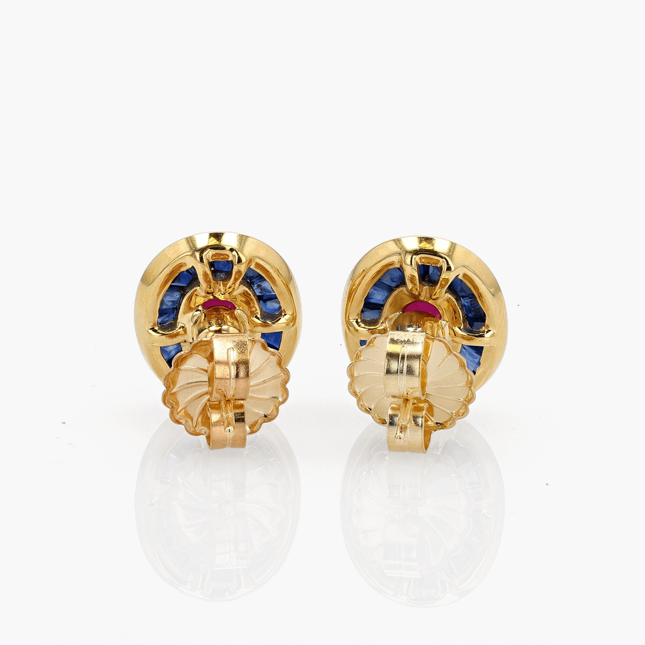 18k Yellow Gold Ruby and Sapphire Earrings