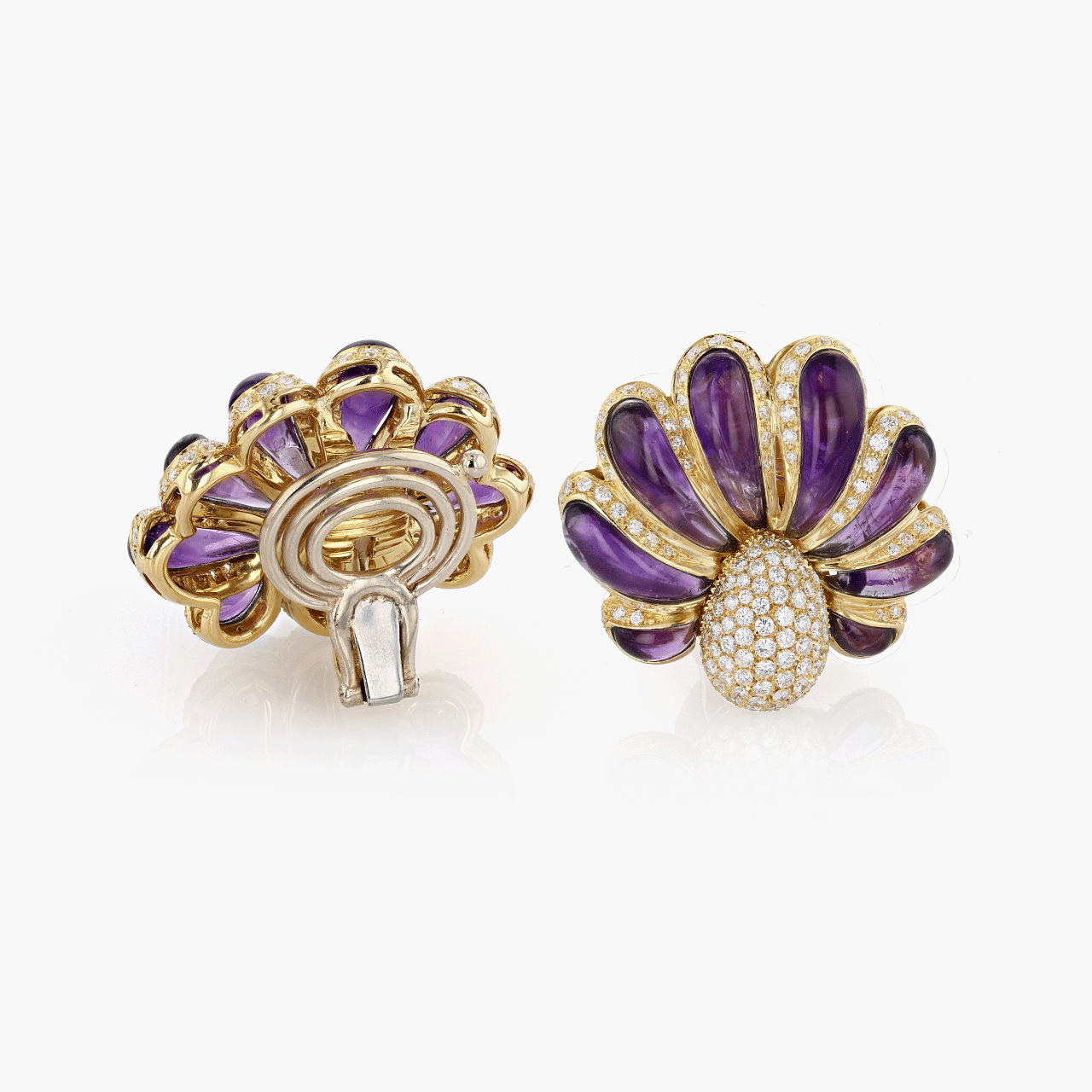 Cellini Gold, Diamond, and Amethyst Ear Clips