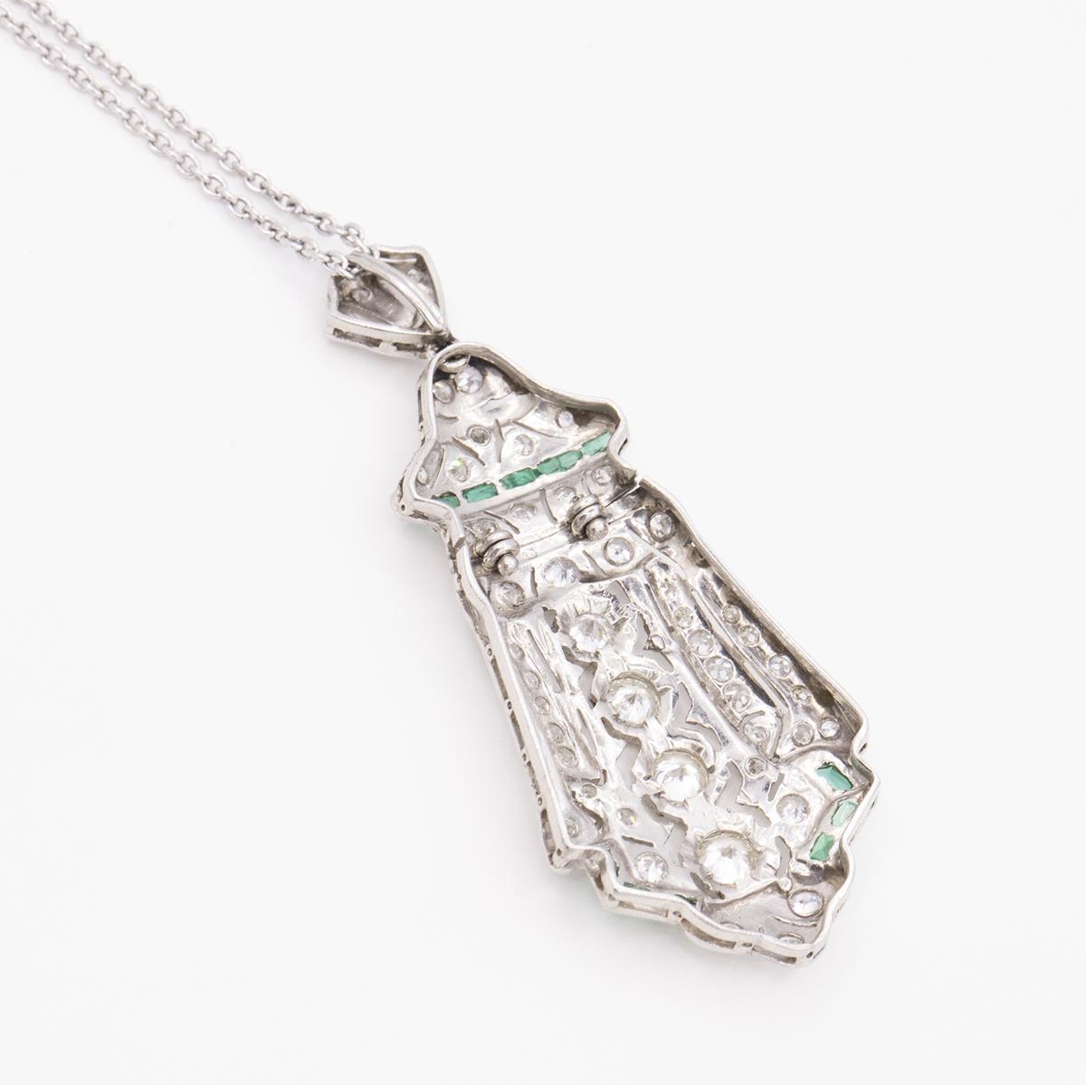 Platinum Diamond & Emerald Shield Shaped Pendant