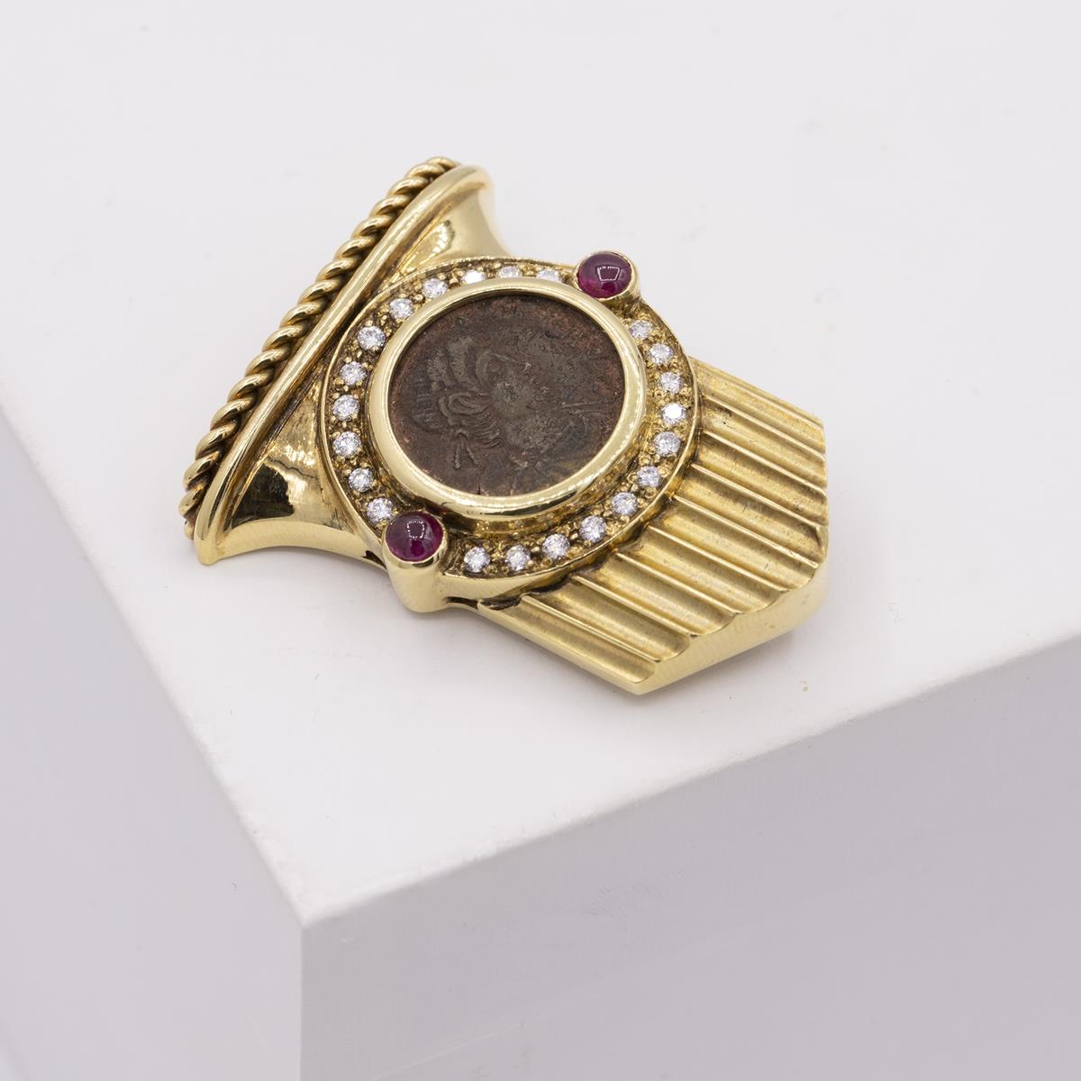 18Kt Yellow Gold Roman Coin Brooch