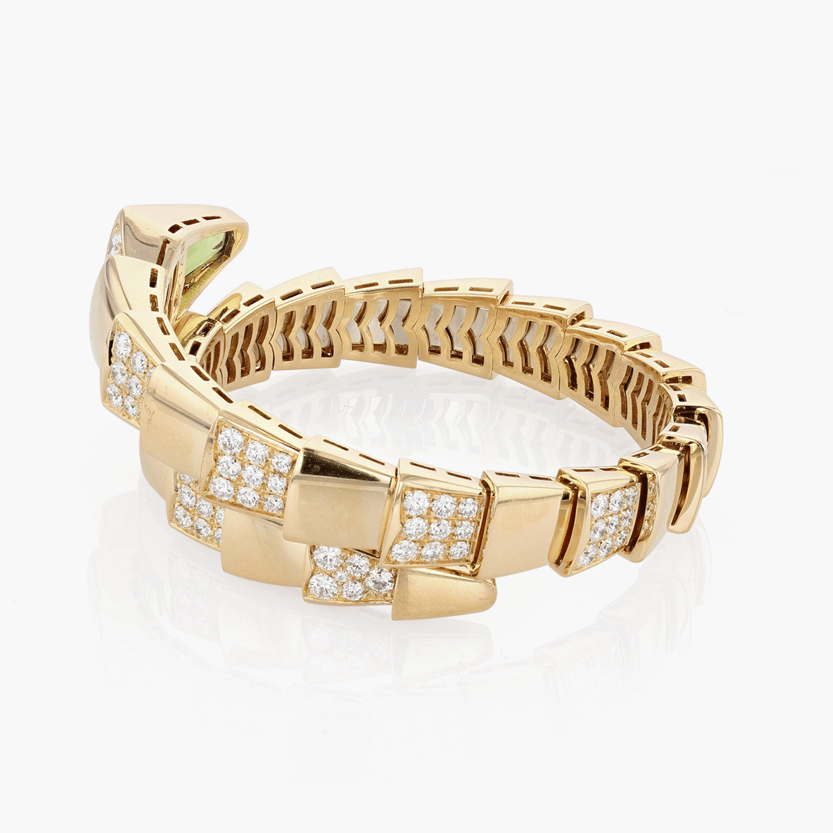 Vintage Bulgari 18k Yellow Gold Peridot and Diamond Serpenti Bracelet