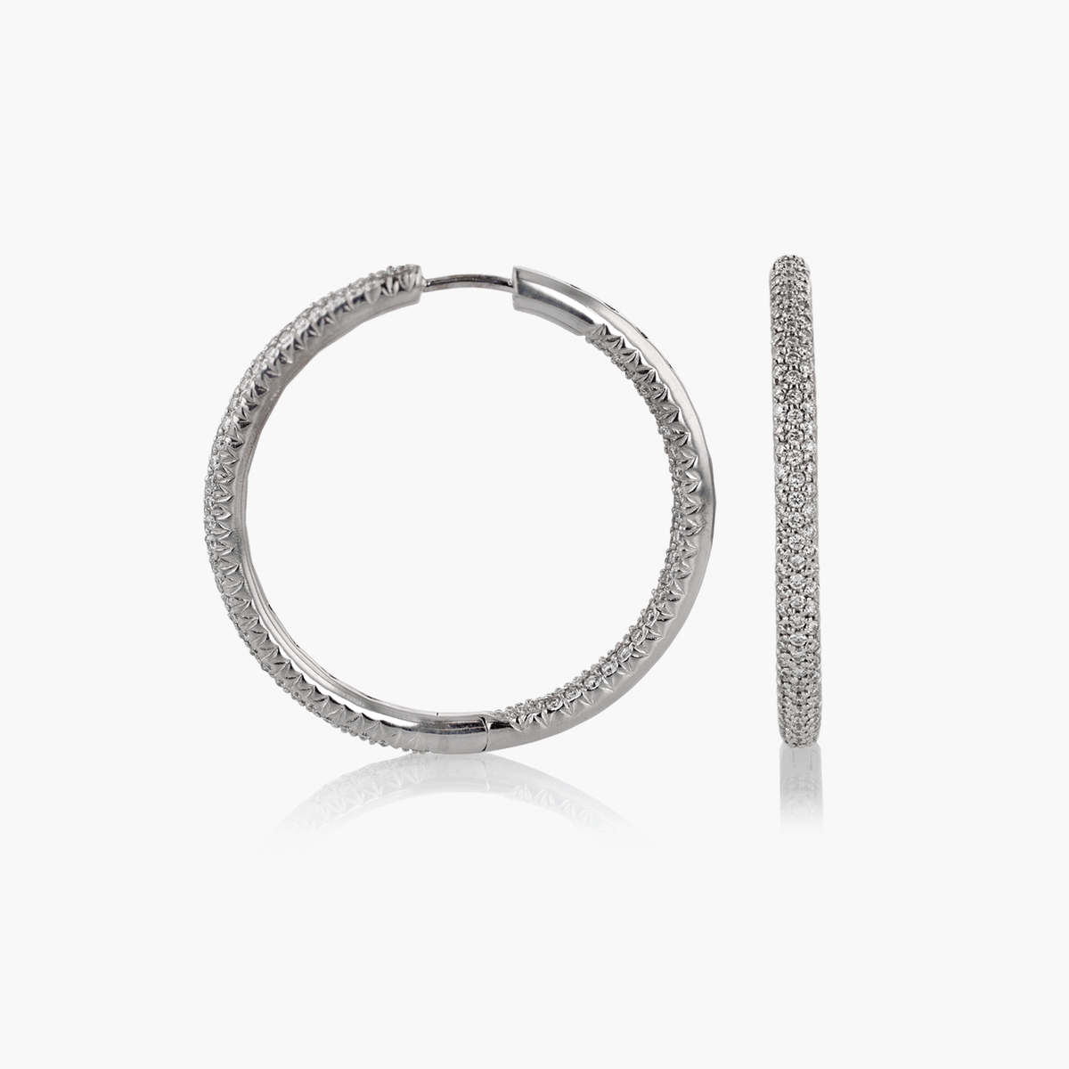 White Gold and Pave Diamond Hoop Earrings
