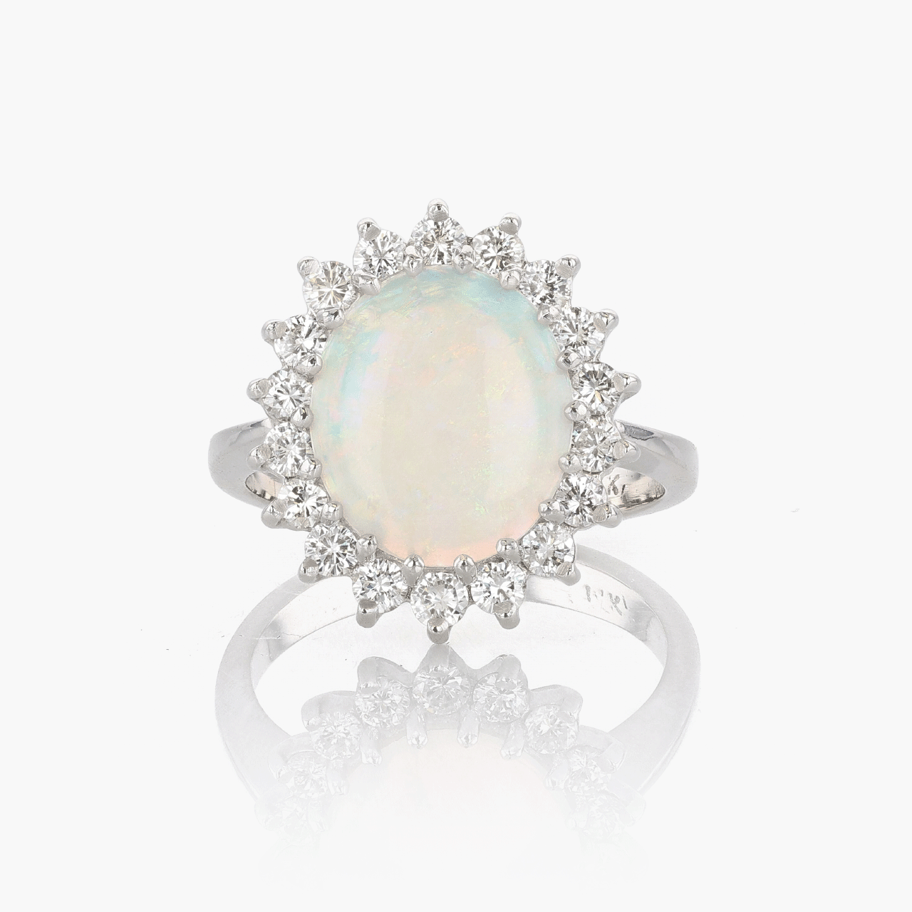 White Gold, Opal, and Diamond Ring