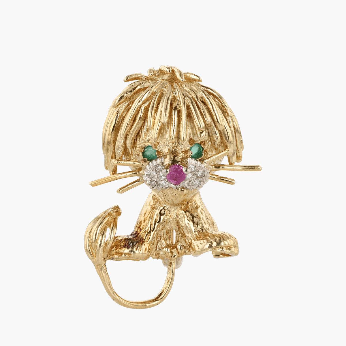 Gold, Diamond, Emerald, and Ruby Lion Brooch