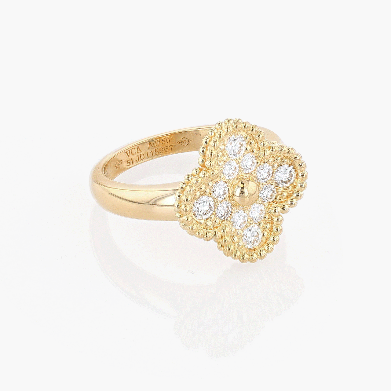 Vintage Van Cleef and Arpels 18k Yellow Gold Diamond Alhambra Ring