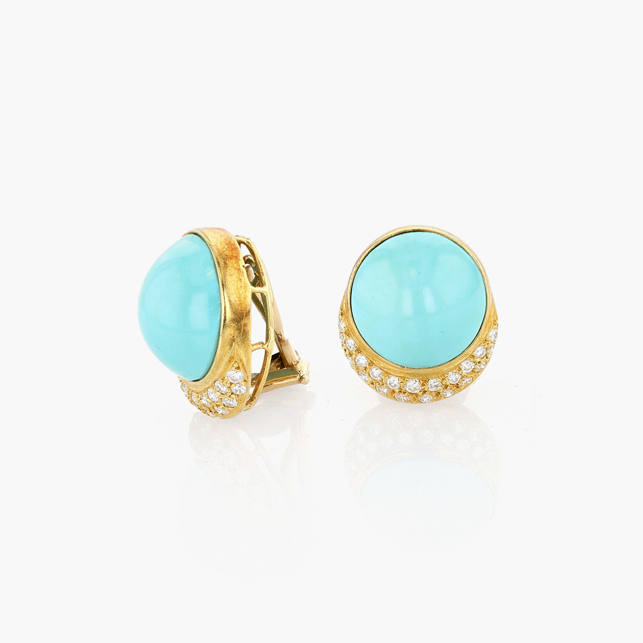 Tiffany & Co. Gold, Turquoise, and Diamond Ear Clips