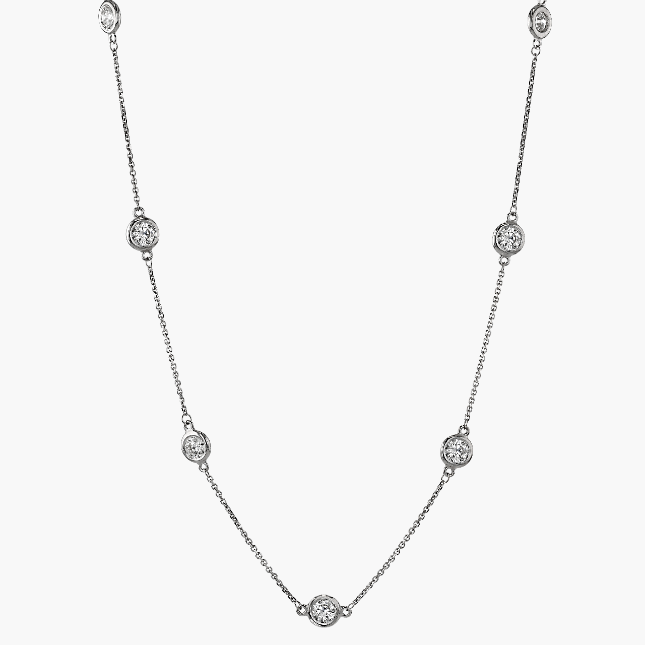 White Gold and Diamond Bezel Diamond Station Necklace