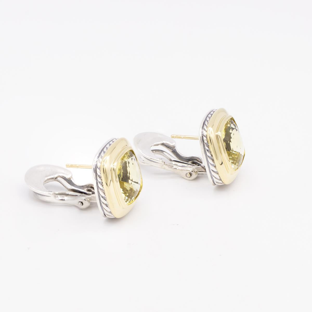 David Yurman Sterling Silver 18KT Gold Albion Lemon Citrine Earrings