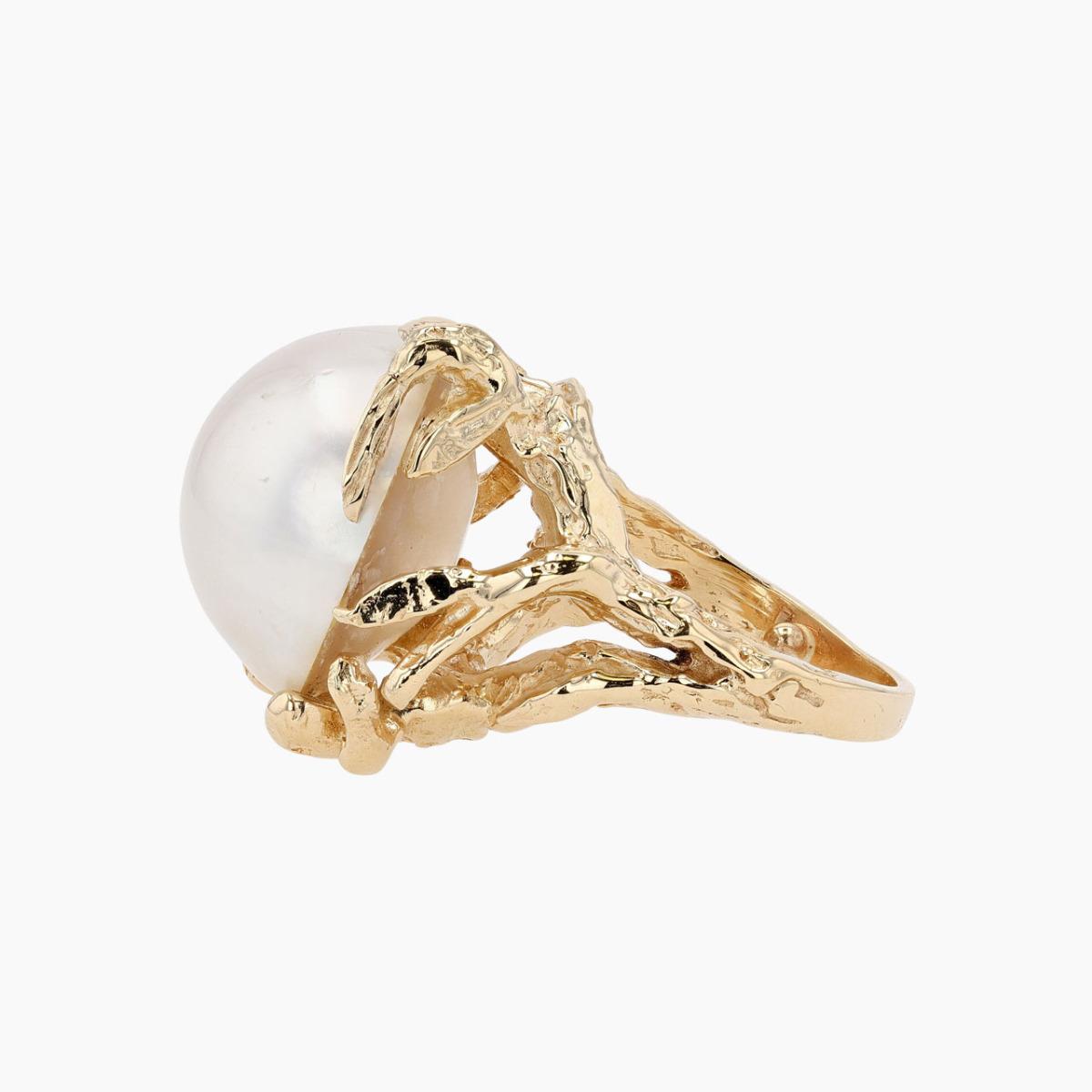 Vintage 14KT Gold 18mm Mabe Pearl Ring