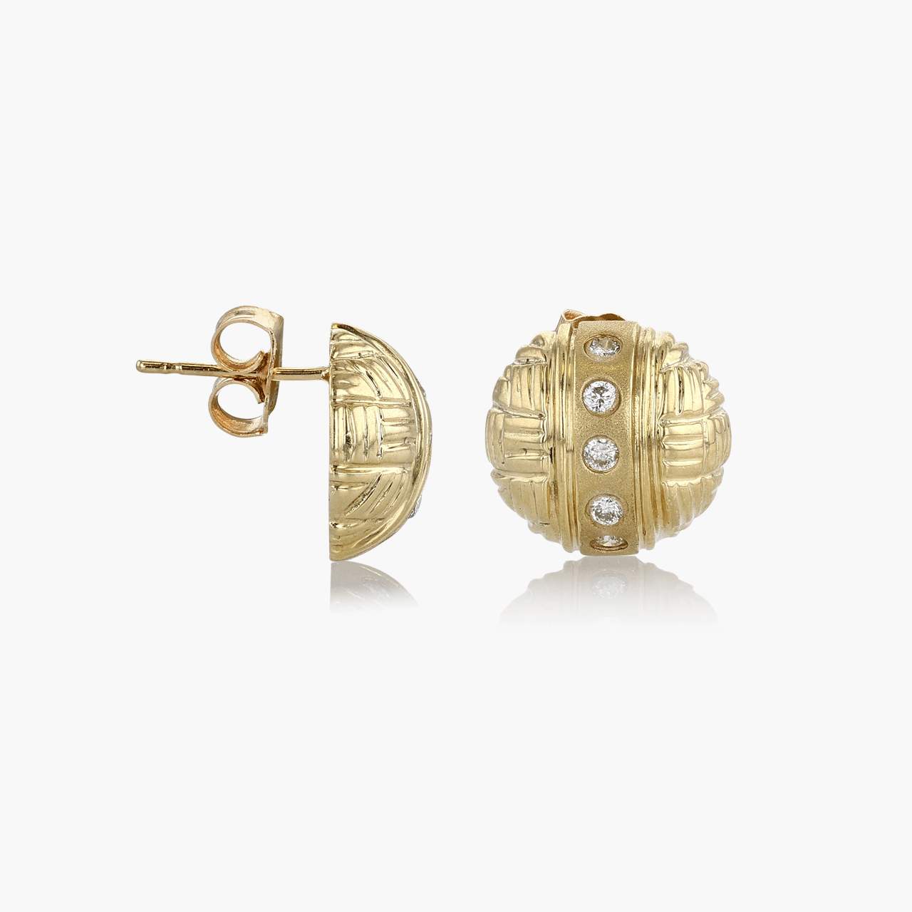 Gold and Diamond Domed Button Earrings