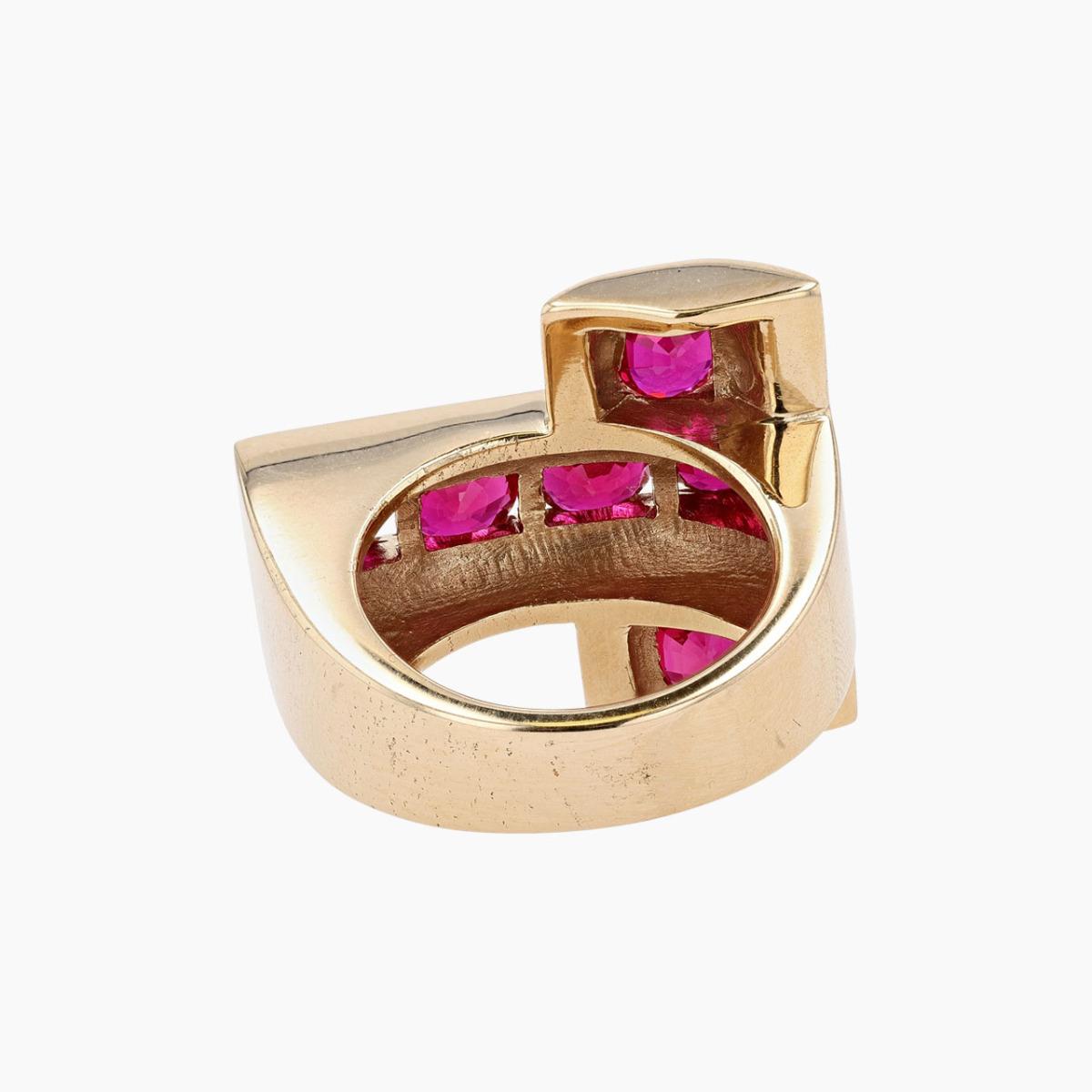 Vintage 14KT Gold Synthetic Ruby Cross Ring