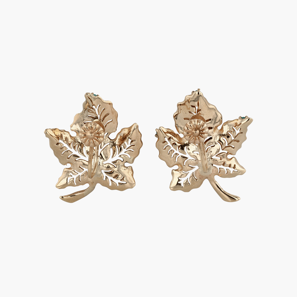 14k Yellow Gold and Pearl Leaf Earrings Circa 1980's